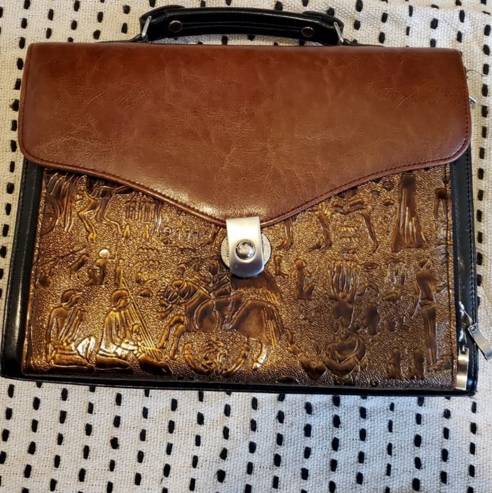 Brown Embossed Leather Briefcase